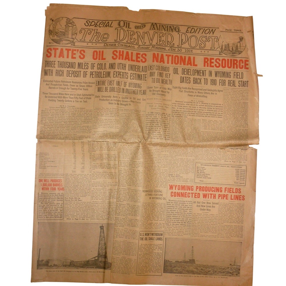 Vintage 1917 The Denver Post Wyoming Oil Boom Edition Laramie Lander WWI Rare